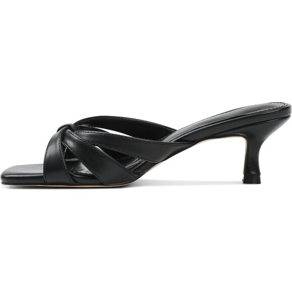 Kitten Heel Black  Faux Leather Women Flops Strappy Heel Summer Square Open Heel - Picture 4 of 7